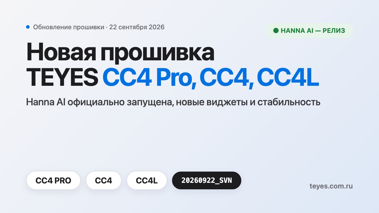 Прошивка TEYES CC4 Pro, CC4 и CC4L от 22.09.2026: запуск Hanna AI и список изменений