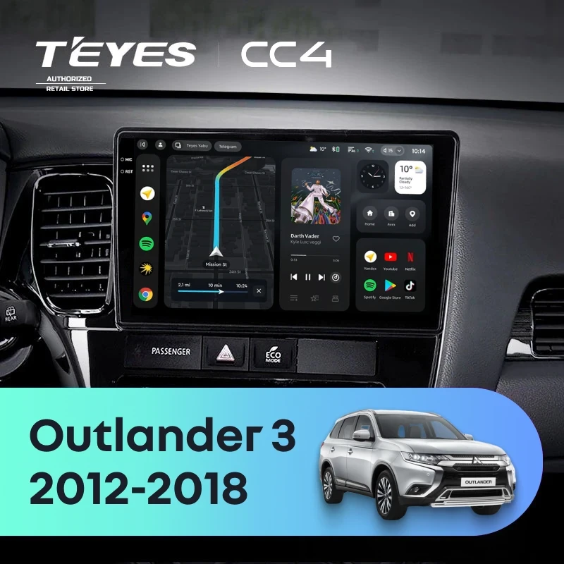 Штатная магнитола Teyes CC4 8/128 Mitsubishi Outlander 3 (2012-2018) Тип-A