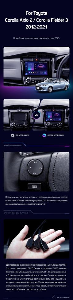 Штатная магнитола Teyes CC3 4/32 Toyota Corolla Axio 2 E160 (2012-2021)