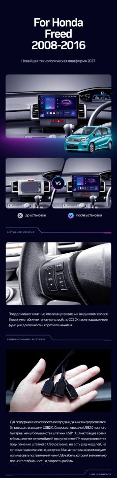 Штатная магнитола Teyes CC3 2K 4/32 Honda Freed 1 (2008-2016) F1 Правый руль