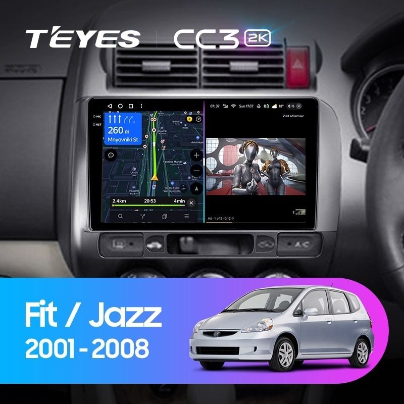 Штатная магнитола Teyes CC3 2K 6/128 Honda Fit GD (2001-2008) Правый руль