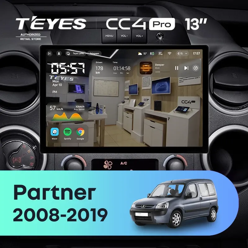 Штатная магнитола Teyes CC4 Pro 12/256 Peugeot Partner (2008-2019) (13")