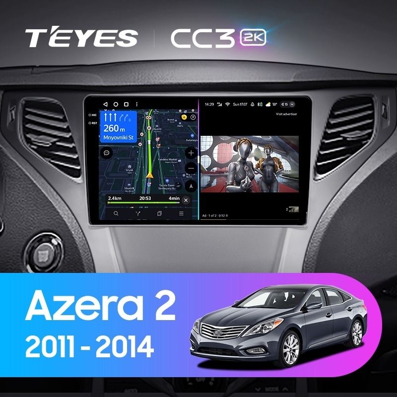 Штатная магнитола Teyes CC3 2K 4/64 Hyundai Azera 2 (2011-2014) F1