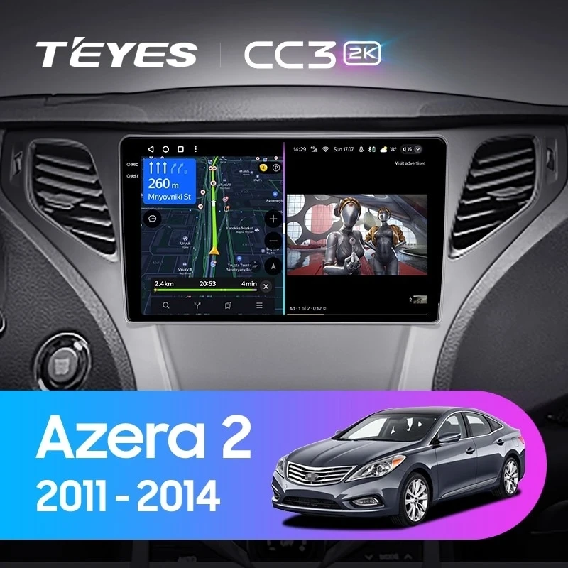 Штатная магнитола Teyes CC3 2K 4/64 Hyundai Azera 2 (2011-2014) F1