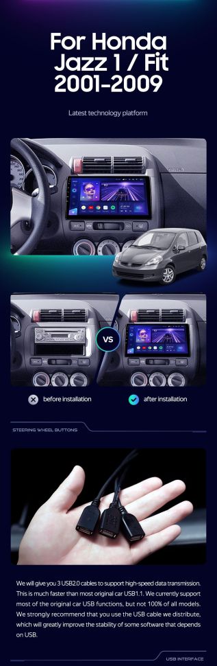 Штатная магнитола Teyes CC3 2K 360 6/128 Honda Jazz 1 (2001-2009)