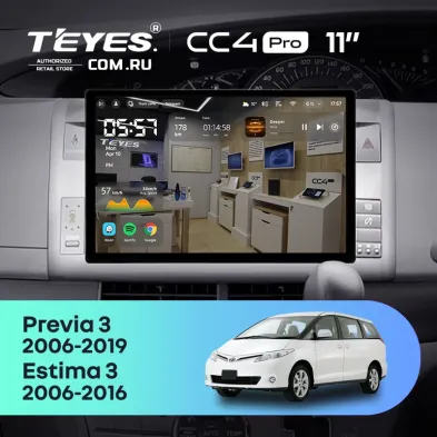 Штатная магнитола Teyes CC4 Pro 8/128 Toyota Estima AHR20 XR50 3 (2006-2016) Правый руль (11")