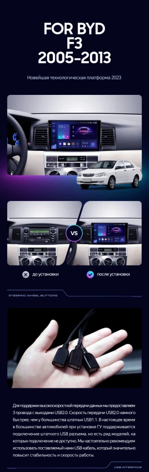 Штатная магнитола Teyes CC3 2K 360 6/128 BYD F3 (2005-2013)