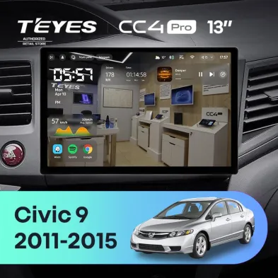 Штатная магнитола Teyes CC4 Pro 12/256 Honda Civic 9 FB FK FD (2011-2015) (13")