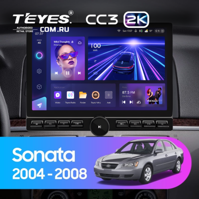 Штатная магнитола Teyes CC3 2K 6/128 Hyundai Sonata NF (2004-2008) (13" с кнопками)