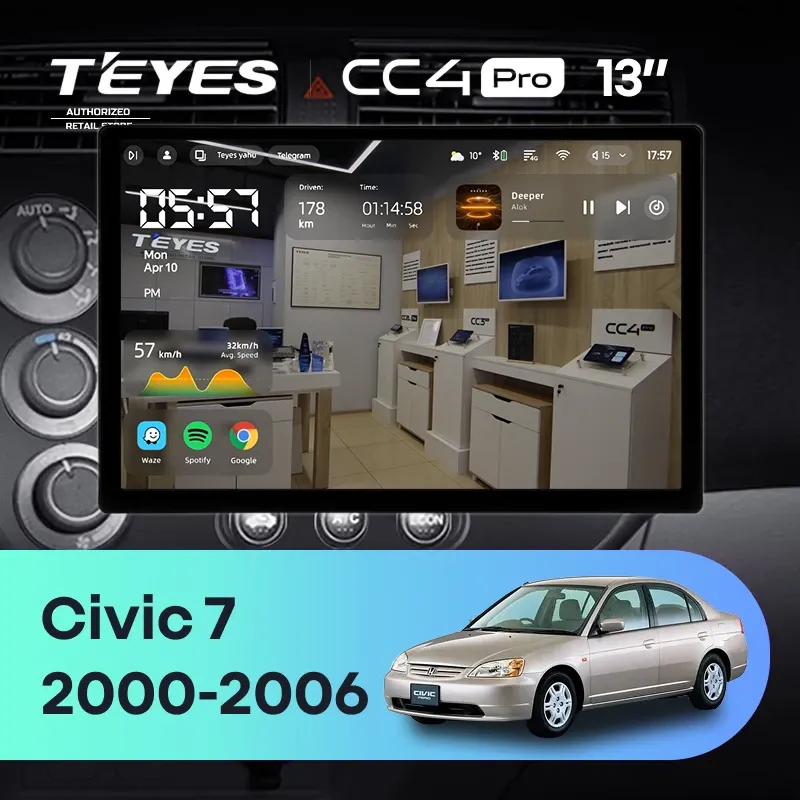 Штатная магнитола Teyes CC4 Pro 8/128 Honda Civic 7 (2000-2006) F1 (13")
