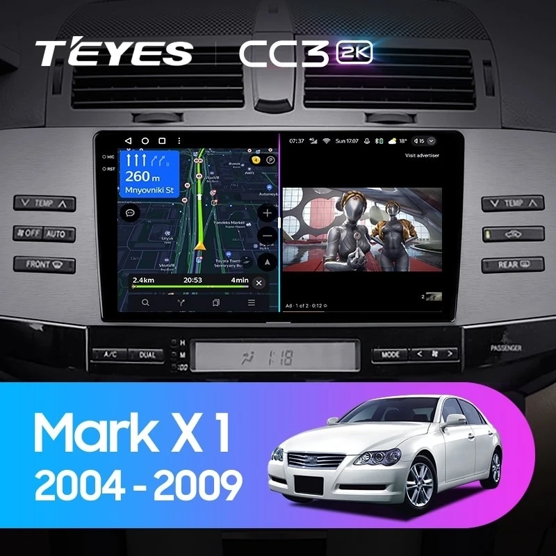 Штатная магнитола Teyes CC3 2K 6/128 Toyota Mark X X120 (2004-2009) Правый руль