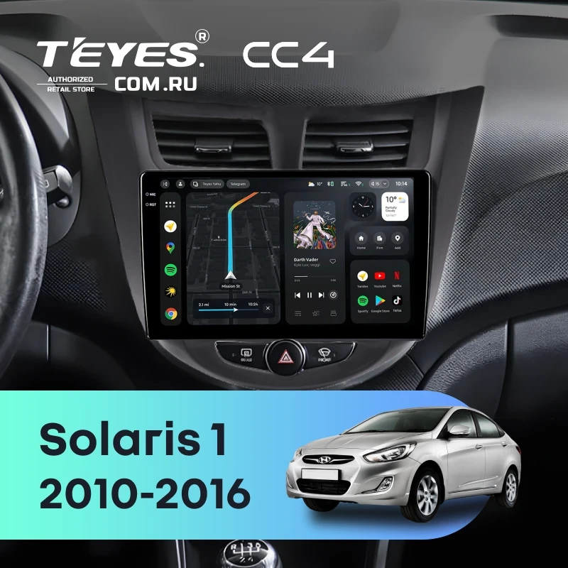 Штатная магнитола Teyes CC4 6/64 Hyundai Solaris 1 (2010-2016) F3 (черный матовый)