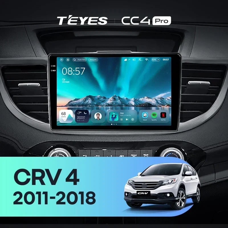 Штатная магнитола Teyes CC4 Pro 8/128 Honda CR-V 4 RM RE (2011-2018) 9" Тип-C