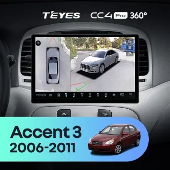 Штатная магнитола Teyes CC4 Pro 360 12/256 Hyundai Accent 3 (2006-2011) (13")