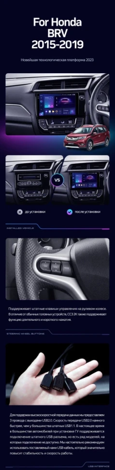 Штатная магнитола Teyes CC3 2K 4/64 Honda BRV (2015-2019) Правый руль