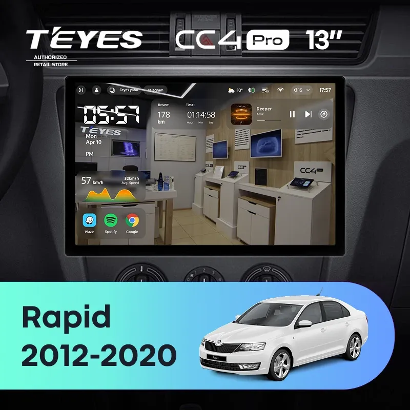 Штатная магнитола Teyes CC4 Pro 12/256 Skoda Rapid NH3 NH1 (2012-2020) (13")