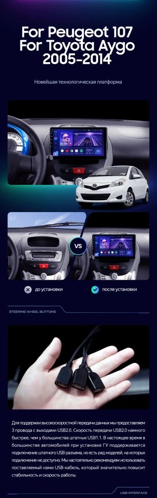 Штатная магнитола Teyes CC3 2K 4/32 Peugeot 107 (2005-2014)