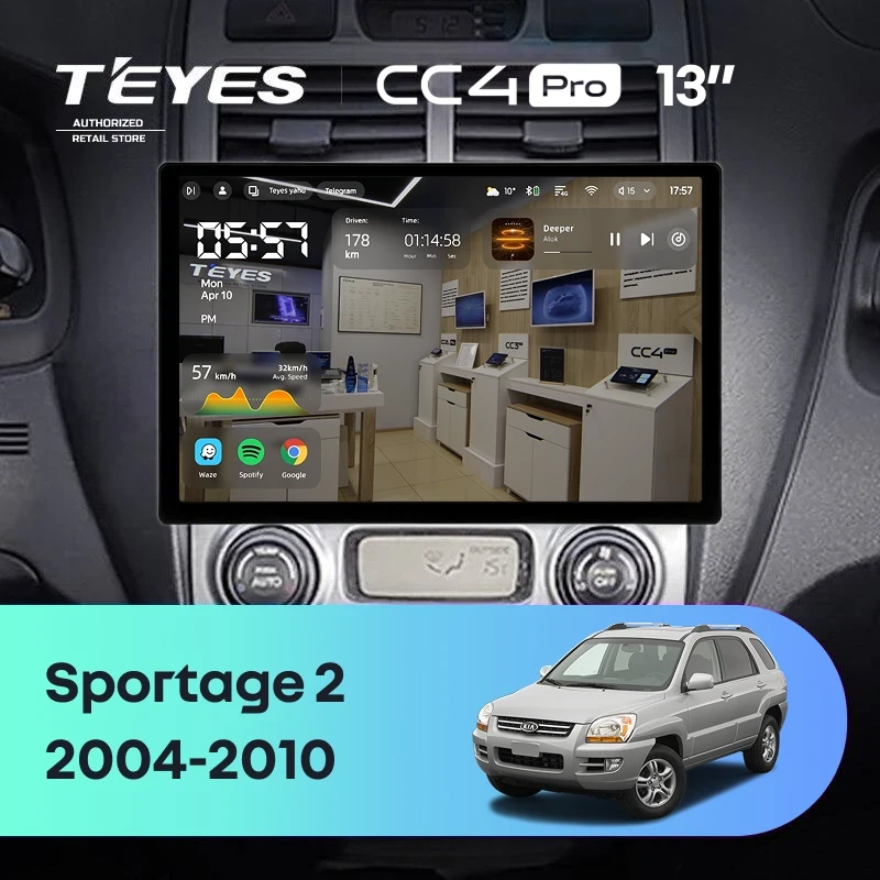 Штатная магнитола Teyes CC4 Pro 12/256 Kia Sportage 2 (2004-2010) F1 (13")