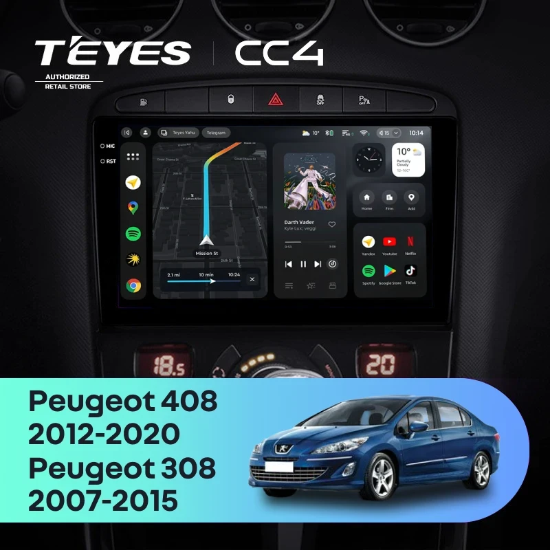 Штатная магнитола Teyes CC4 8/128 Peugeot 308 (2007-2015)