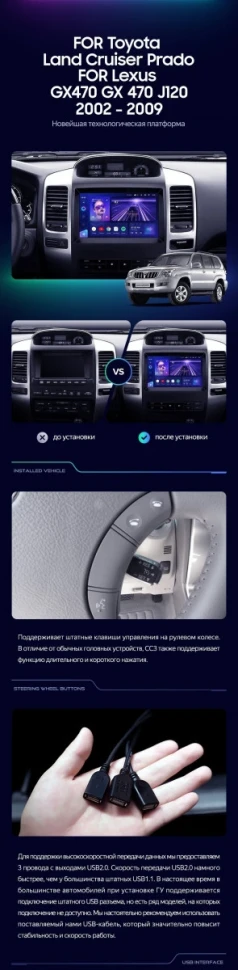 Штатная магнитола Teyes CC3 2K 360 6/128 Toyota Land Cruiser Prado J120 (2004-2009) F1 Тип-B