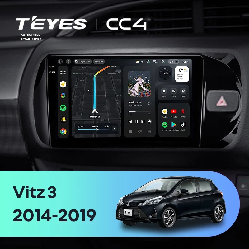 Штатная магнитола Teyes CC4 8/128 Toyota Vitz III XP130 (2014-2019) Правый руль