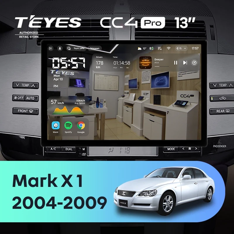 Штатная магнитола Teyes CC4 Pro 8/128 Toyota Mark X 1 X120 (2004-2009) (13")