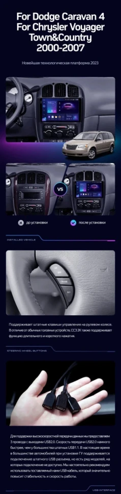 Штатная магнитола Teyes CC3 2K 4/32 Dodge Caravan 4 (2000-2007) Тип-A