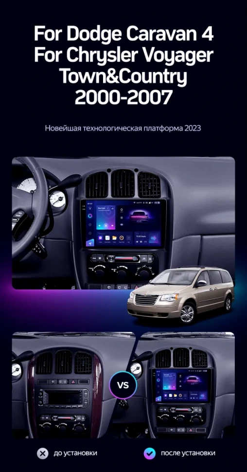 Штатная магнитола Teyes CC3 2K 6/128 Dodge Caravan 4 (2000-2007) Тип-A